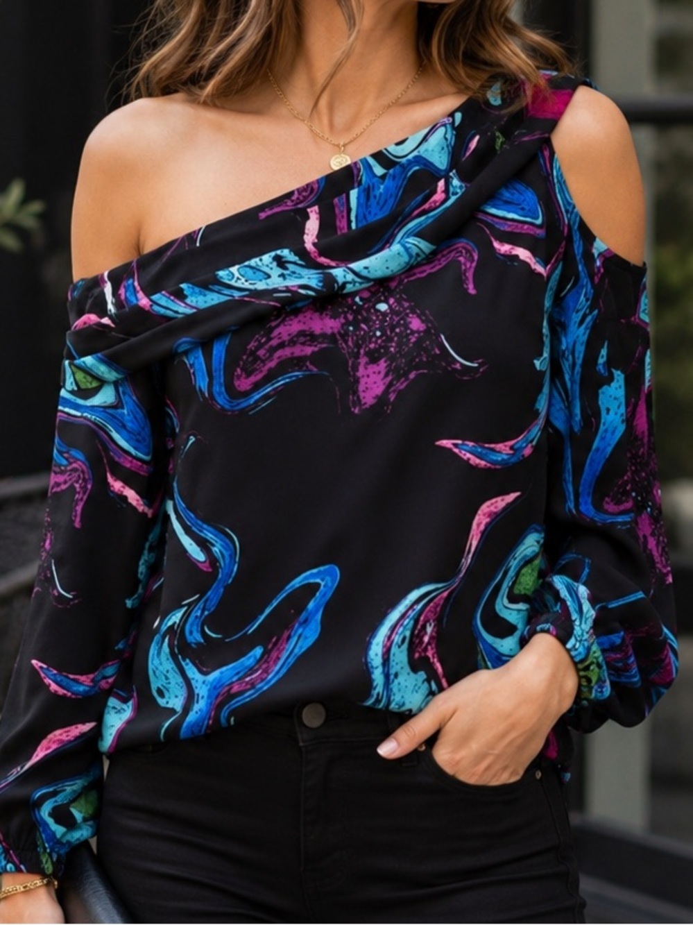 INC International Concepts One Shoulder Abstract Print Blouse NWT Small